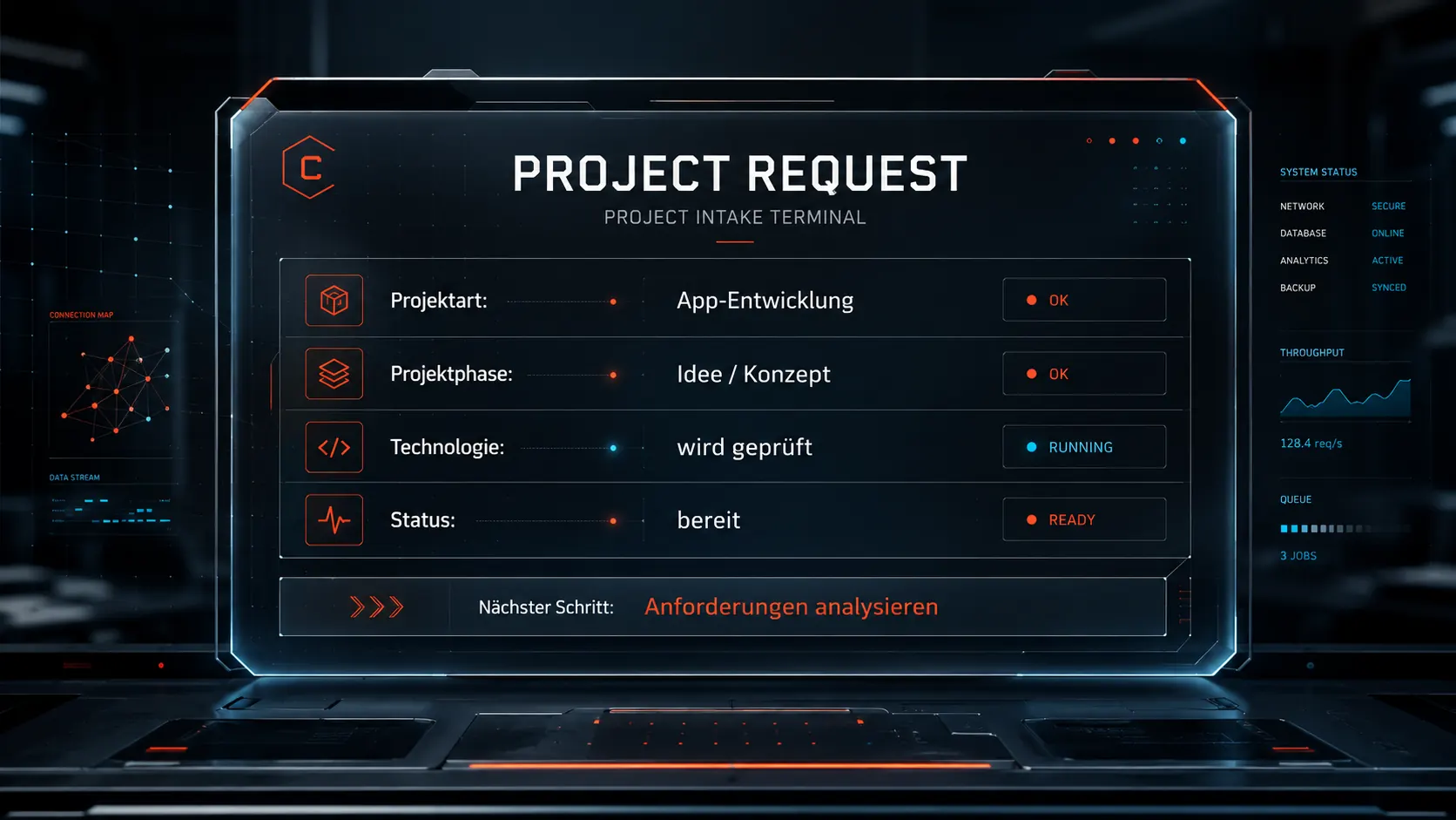 Technisches CraftCodex-Dashboard für strukturierte Projektanfragen
