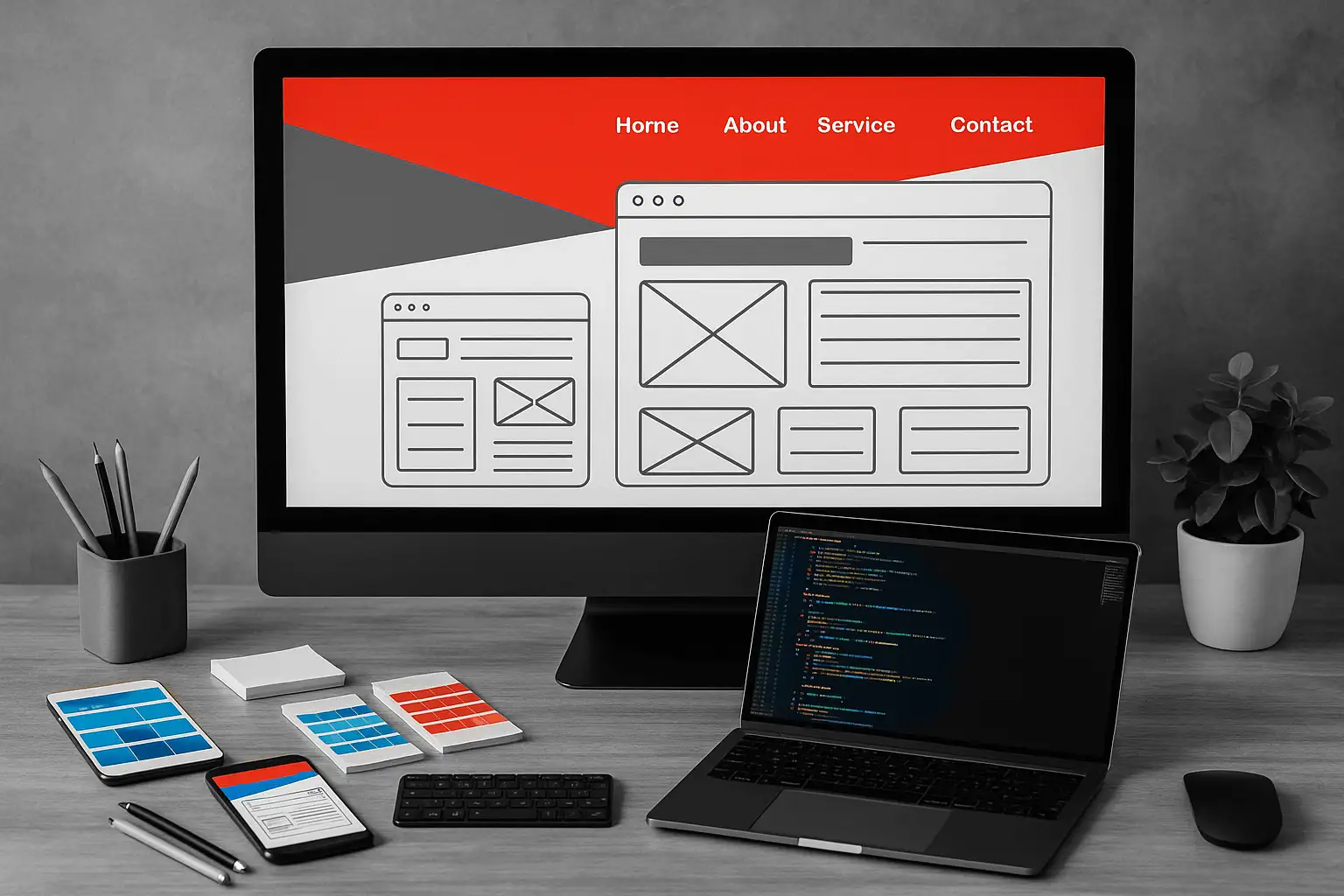 Modernes responsives Webdesign auf verschiedenen Geräten – Desktop, Tablet und Smartphone